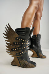 AKIRA GOLD XANTHEA BLACK GOLD WEDGE BOOTIE