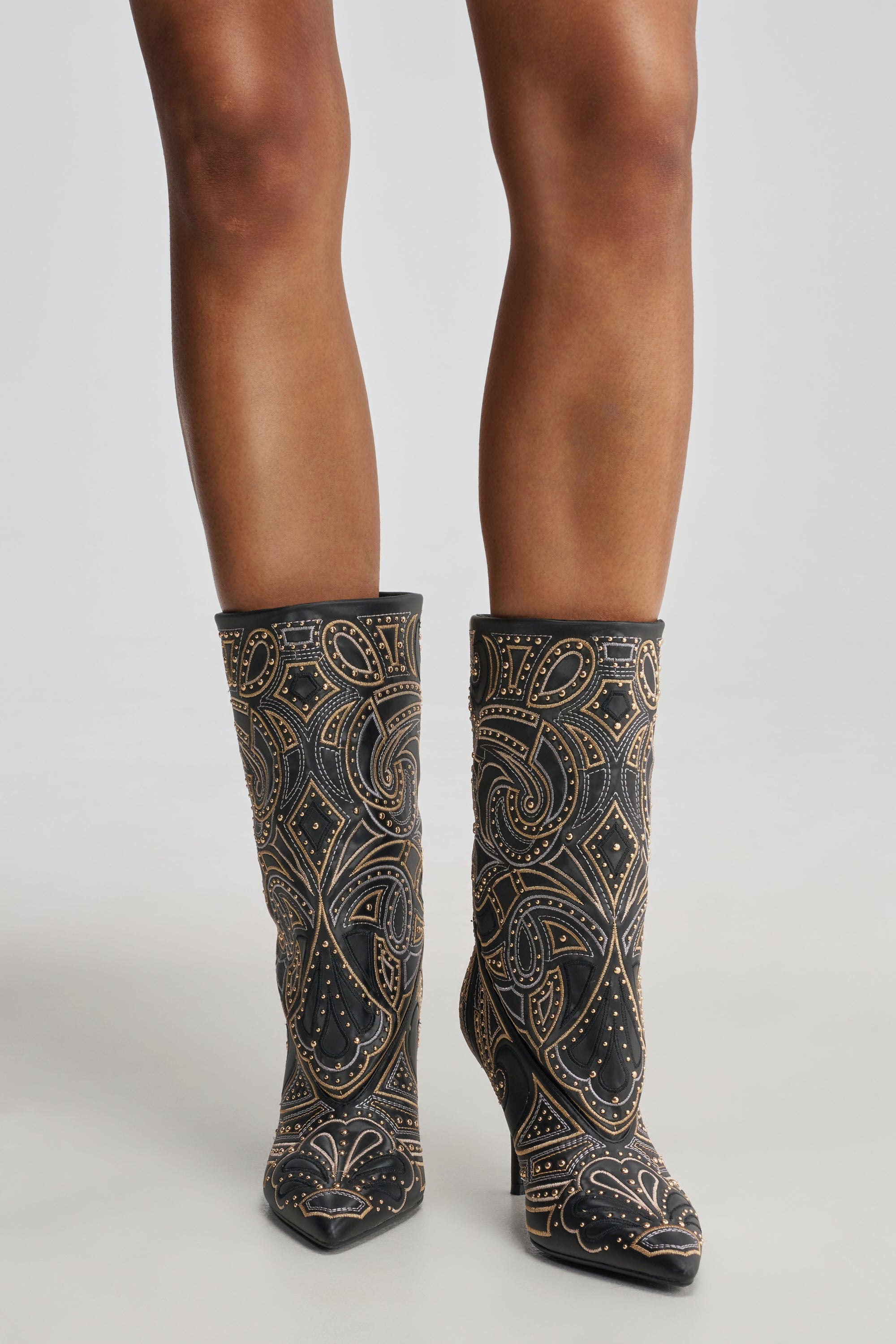 AKIRA GOLD ZORINA BLACK MULTI METALLIC PATTERNED BOOTIE