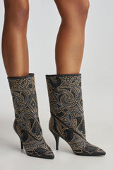 AKIRA GOLD ZORINA BLACK MULTI METALLIC PATTERNED BOOTIE