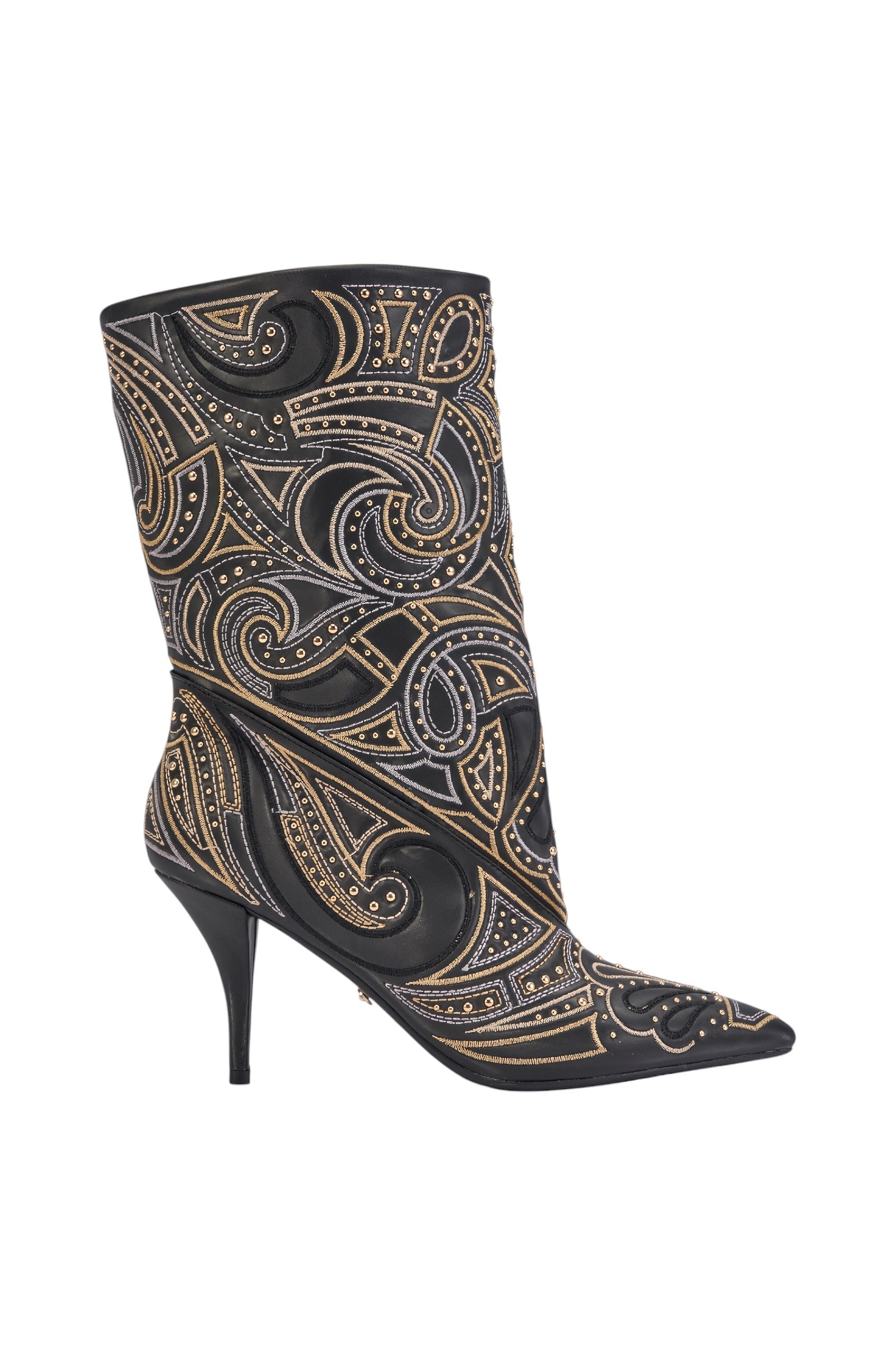 AKIRA GOLD ZORINA BLACK MULTI METALLIC PATTERNED BOOTIE