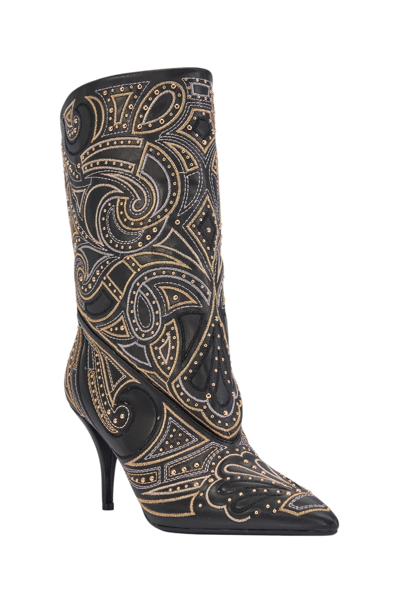 AKIRA GOLD ZORINA BLACK MULTI METALLIC PATTERNED BOOTIE