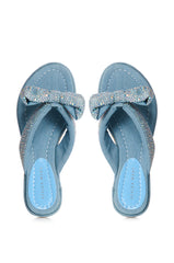 AZALEA WANG EILEEN EMBELLISHED FILP FLOP SANDAL IN DENIM