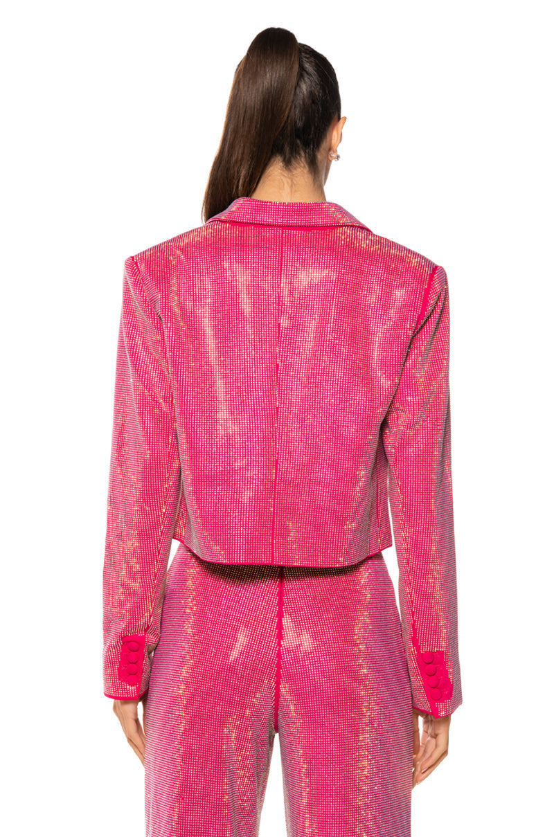 CENTER OF ATTENTION RHINESTONE BLAZER IN PINK