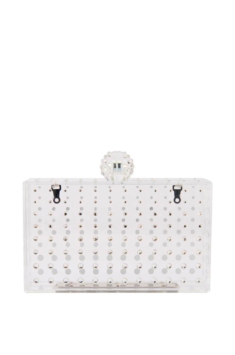 CLEAR BOX CLUTCH WITH RHINESTONES