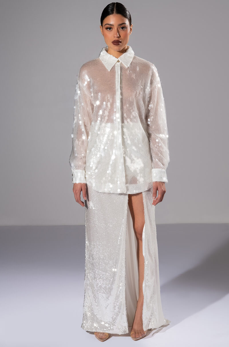 COLD AS ICE SEQUIN BUTTON DOWN SHIRT