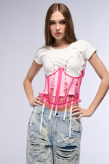 DARLING MESH RUFFLE UNDERBUST CORSET BELT IN HOT PINK