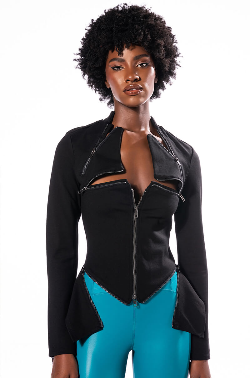 DEJA VU ZIPPER DETAIL LONG SLEEVE TOP